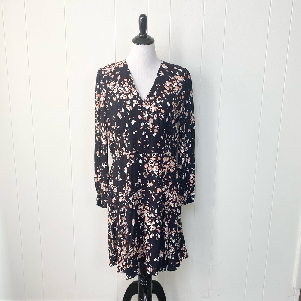 Whistles Mottled Animal Button Dress Size US 10 /UK 14 Long Sleeve Black Pink